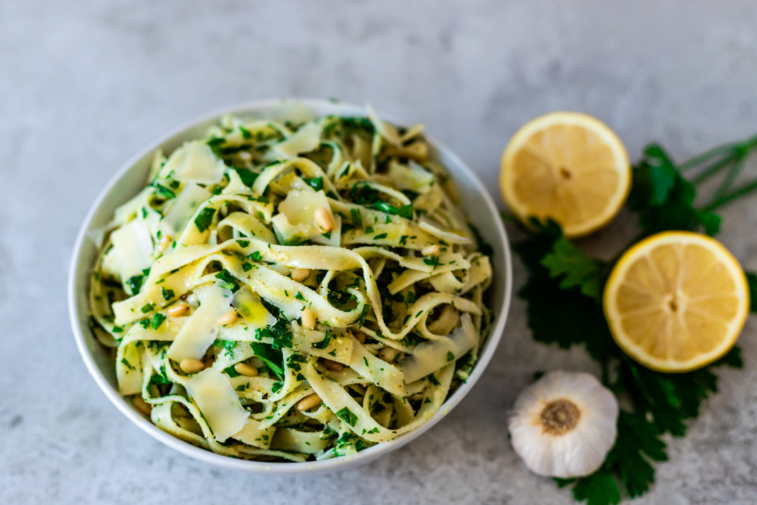Tagliatelle with lemon, pine nuts & cheese